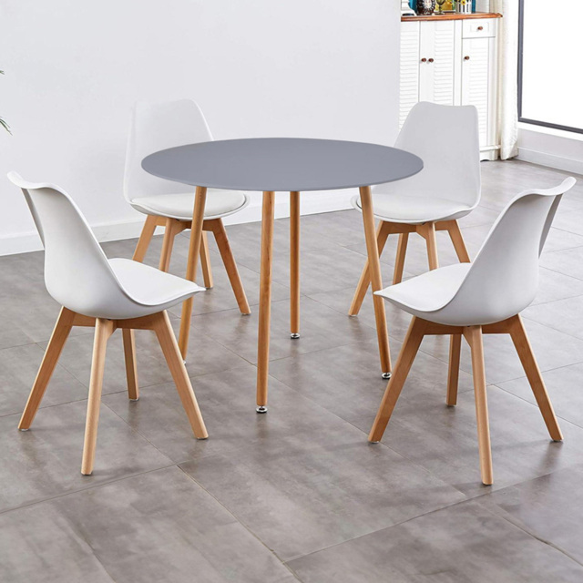 Kosy Koala 4 Seater Plastic and Faux Leather Round Dining Set Grey and White - Multi - Portland - Wilko - image 1