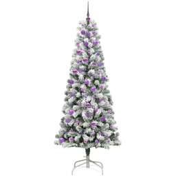 vidaXL Pre-Lit Warm White LED and Lilac Baubles Snow Flocked Artificial Christmas Tree 6.8ft - Green - Wilko - thumbnail 5