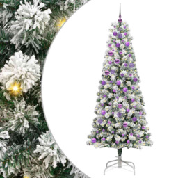 vidaXL Pre-Lit Warm White LED and Lilac Baubles Snow Flocked Artificial Christmas Tree 6.8ft - Green - Wilko - thumbnail 3