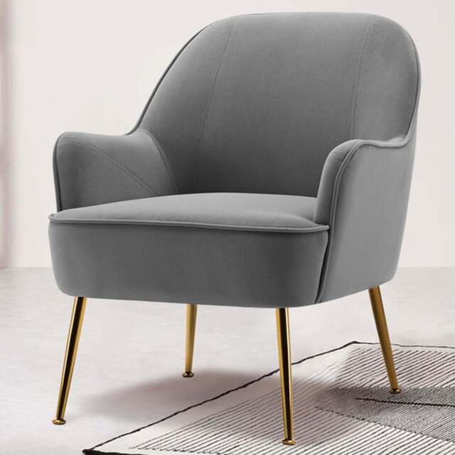 Living and Home Modern Grey and Gold Velvet Upholstered Armchair - Size: Single - Wilko - image 1