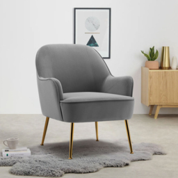Living and Home Modern Grey and Gold Velvet Upholstered Armchair - Size: Single - Wilko - thumbnail 6