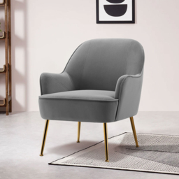 Living and Home Modern Grey and Gold Velvet Upholstered Armchair - Size: Single - Wilko - thumbnail 7