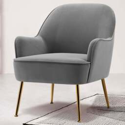 Living and Home Modern Grey and Gold Velvet Upholstered Armchair - Size: Single - Wilko