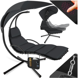tectake Elaria Black Large UV Protection Sun Canopy Hanging Chair - Size: 197 x 132 x 195cm - Wilko - thumbnail 3