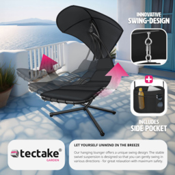 tectake Elaria Black Large UV Protection Sun Canopy Hanging Chair - Size: 197 x 132 x 195cm - Wilko - thumbnail 6