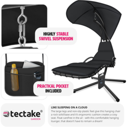 tectake Elaria Black Large UV Protection Sun Canopy Hanging Chair - Size: 197 x 132 x 195cm - Wilko - thumbnail 4