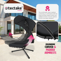 tectake Elaria Black Large UV Protection Sun Canopy Hanging Chair - Size: 197 x 132 x 195cm - Wilko - thumbnail 5