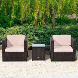 Outsunny 2 Seater Brown Rattan Sofa Set with Cushions - Wilko - thumbnail 1
