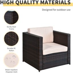 Outsunny 2 Seater Brown Rattan Sofa Set with Cushions - Wilko - thumbnail 6
