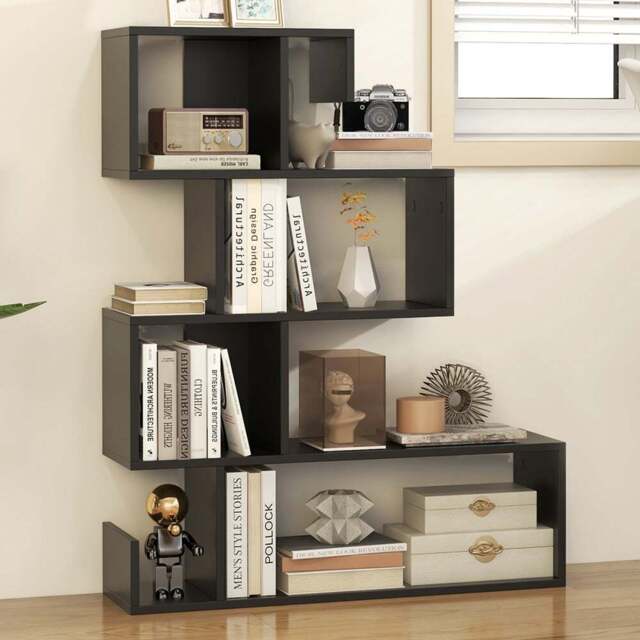 Costway 4 Shelf Black S Shaped Bookshelf - Size: 90 x 32 x 17cm - Wilko - image 1