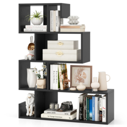 Costway 4 Shelf Black S Shaped Bookshelf - Size: 90 x 32 x 17cm - Wilko - thumbnail 4
