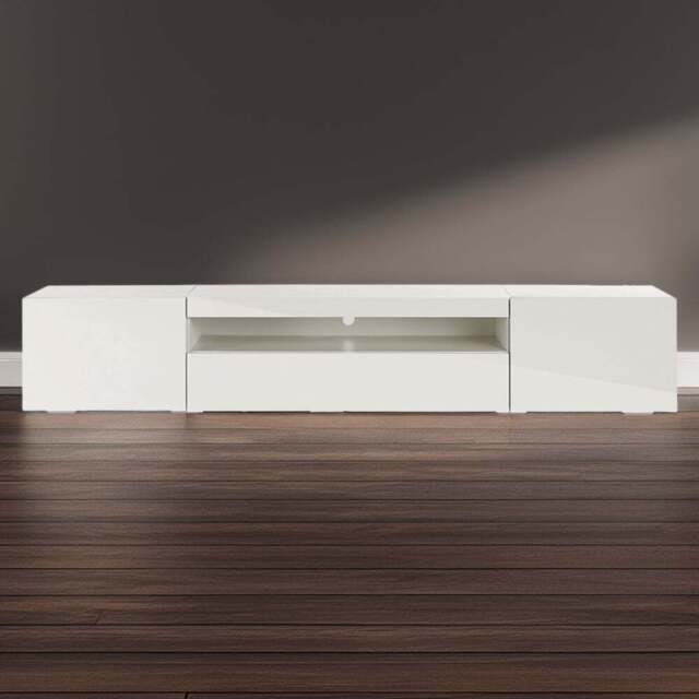 MMT Furniture Designs 3 Door Single Shelf Matt Gloss White Modern TV Unit - Size: 36.5 x 200 x 40cm - Wilko - image 1