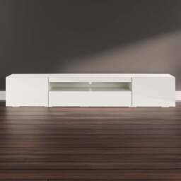 MMT Furniture Designs 3 Door Single Shelf Matt Gloss White Modern TV Unit - Size: 36.5 x 200 x 40cm - Wilko