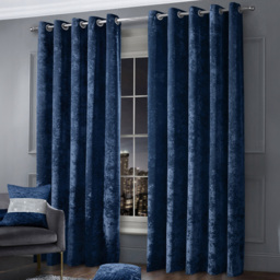 Intimates Navy Blue Plain Crushed Velvet Curtains 168X229cm - Size: W 168 x D 229cm - Wilko
