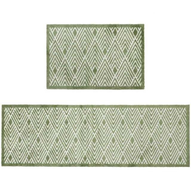 JVL Mega Green Geo Latex Backed Door Mat and Runner Set - Size: 150 x 57 x 4cm - Wilko - image 1