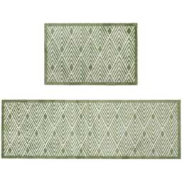 JVL Mega Green Geo Latex Backed Door Mat and Runner Set - Size: 150 x 57 x 4cm - Wilko - thumbnail 1