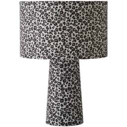 ValueLights Bertie Leopard Print Full Fabric LED Table Lamp - Size: 40 x 28 x 28cm - Cream - Wilko