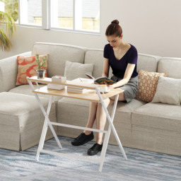 HOMCOM 2 Shelf Foldable Computer Desk Natural - Size: 86.5 cm x 62 x 81.5 cm - Brown - Wilko - thumbnail 4