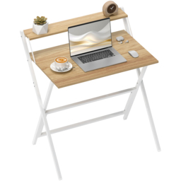 HOMCOM 2 Shelf Foldable Computer Desk Natural - Size: 86.5 cm x 62 x 81.5 cm - Brown - Wilko - thumbnail 3