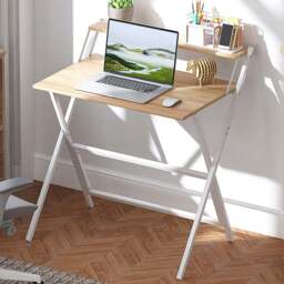 HOMCOM 2 Shelf Foldable Computer Desk Natural - Size: 86.5 cm x 62 x 81.5 cm - Brown - Wilko - thumbnail 1