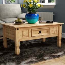 VIDA DESIGNS Corona Single Drawer Pine Coffee Table - Size: 56 x 94 x 44cm - Brown - Wilko