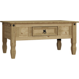 Vida Designs Corona Single Drawer Pine Coffee Table - Size: 56 x 94 x 44cm - Brown - Wilko - thumbnail 3