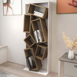 Decorotika Carmen 6 Shelf White and Walnut Bookcase - Size: 153.6 x 60 x 24cm - Multi - Wilko