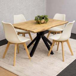 Portland Kosy Koala 4 Seater Modern Dining Set Wood Effect and Cream - Brown - Wilko