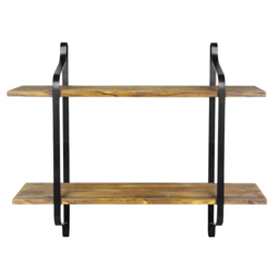 Living and Home Industrial 2-Tier Wall Floating Shelf with Metal Frame - Size: 50.8x59.7x15.2 - Multi - Wilko - thumbnail 1