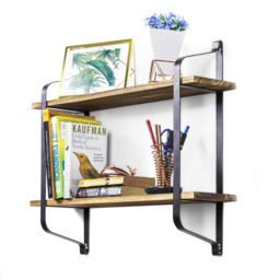 Living and Home Industrial 2-Tier Wall Floating Shelf with Metal Frame - Size: 50.8x59.7x15.2 - Multi - Wilko - thumbnail 5