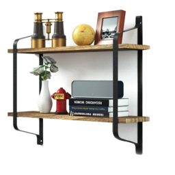 Living and Home Industrial 2-Tier Wall Floating Shelf with Metal Frame - Size: 50.8x59.7x15.2 - Multi - Wilko - thumbnail 4