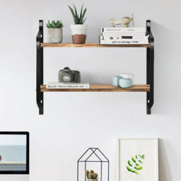 Living and Home Industrial 2-Tier Wall Floating Shelf with Metal Frame - Size: 50.8x59.7x15.2 - Multi - Wilko - thumbnail 3