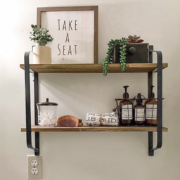 Living and Home Industrial 2-Tier Wall Floating Shelf with Metal Frame - Size: 50.8x59.7x15.2 - Multi - Wilko - thumbnail 6