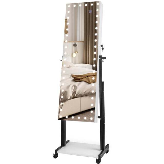 Costway White Mirror with Lockable Jewellery Cabinet 37 x 120cm - Size: 135 x 46cm - Wilko - image 1