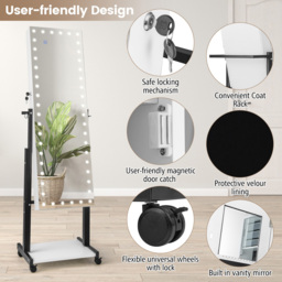 Costway White Mirror with Lockable Jewellery Cabinet 37 x 120cm - Size: 135 x 46cm - Wilko - thumbnail 5