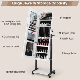 Costway White Mirror with Lockable Jewellery Cabinet 37 x 120cm - Size: 135 x 46cm - Wilko - thumbnail 7