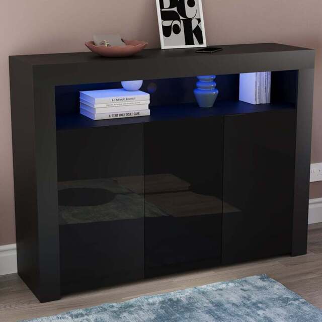 Vida Designs Nova 3 Door Black LED Sideboard - Size: 35 x 130 x 97cm - Wilko - image 1
