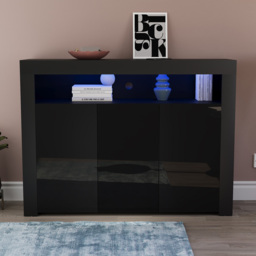 Vida Designs Nova 3 Door Black LED Sideboard - Size: 35 x 130 x 97cm - Wilko - thumbnail 7
