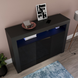 Vida Designs Nova 3 Door Black LED Sideboard - Size: 35 x 130 x 97cm - Wilko - thumbnail 6