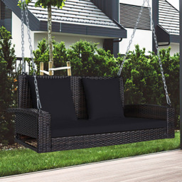 Costway 2 Seater Patio Rattan Porch Swing with 2 Solid Steel Chains - Size: 111.8 x 55.9 x 20.32cm - Black - Wilko - thumbnail 1