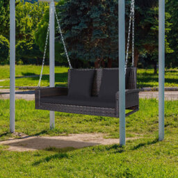 Costway 2 Seater Patio Rattan Porch Swing with 2 Solid Steel Chains - Size: 111.8 x 55.9 x 20.32cm - Black - Wilko - thumbnail 5