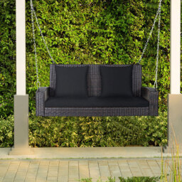 Costway 2 Seater Patio Rattan Porch Swing with 2 Solid Steel Chains - Size: 111.8 x 55.9 x 20.32cm - Black - Wilko - thumbnail 6