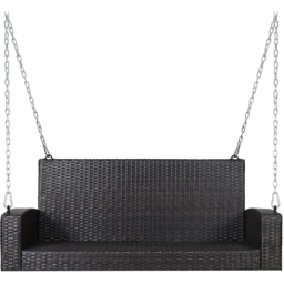 Costway 2 Seater Patio Rattan Porch Swing with 2 Solid Steel Chains - Size: 111.8 x 55.9 x 20.32cm - Black - Wilko - thumbnail 4