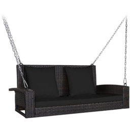 Costway 2 Seater Patio Rattan Porch Swing with 2 Solid Steel Chains - Size: 111.8 x 55.9 x 20.32cm - Black - Wilko - thumbnail 3
