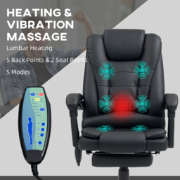 Portland Black PU Leather Ergonomic Vibration Massage and Heat Executive Office Chair - Size: 119 x 70 x 65cm - Wilko - thumbnail 5