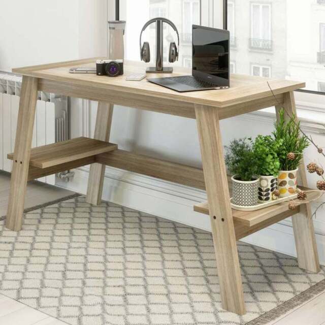 Teknik Office Baylor Sonoma Oak Effect Finish Trestle Desk Brown - Size: 74.5 x 140 x 58cm - Wilko - image 1