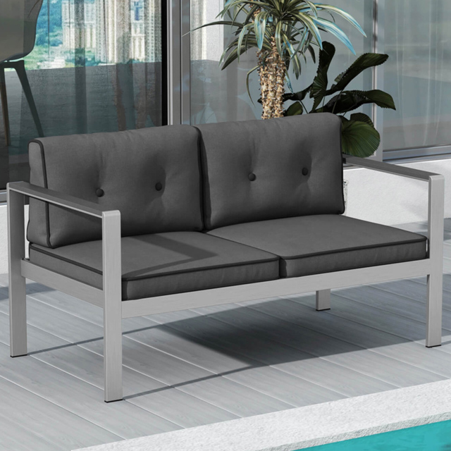 Costway 2 Seater Grey Aluminium Loveseat Sofa with Cushions - Wilko - image 1