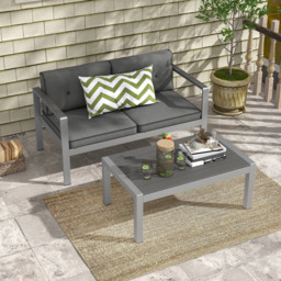 Costway 2 Seater Grey Aluminium Loveseat Sofa with Cushions - Wilko - thumbnail 5