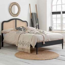 Birlea Leonie Double Black Bed with Rattan Headboard - Wilko