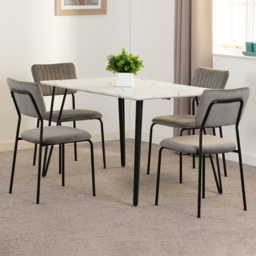Seconique Marlow and Sheldon 4 Seater Dining Set White Marble and Grey Velvet - White Marble/Grey Velvet Fabric - Wilko